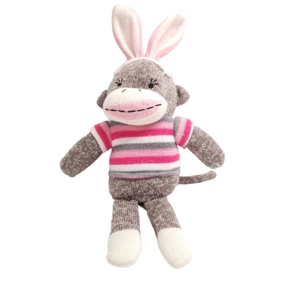 Dan Dee Sock Monkey Plush Stuffed Animal Toy Bunny Rabbit Ears Pink 2016 Plushie